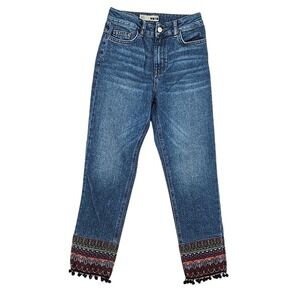Topshop MOTO Embroidered Ankle Jeans Boho Festival Skinny‎ Denim Women's Size 26